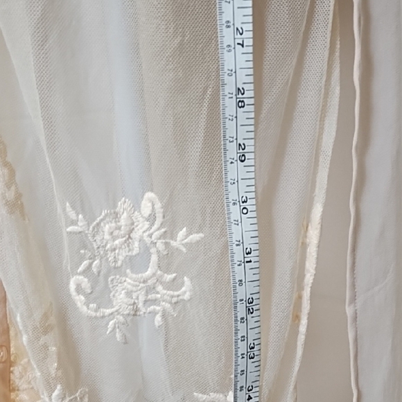 Pink Sheer Netting Embroidered Long Button Up Vest Shirt Side Slits - Picture 6 of 13